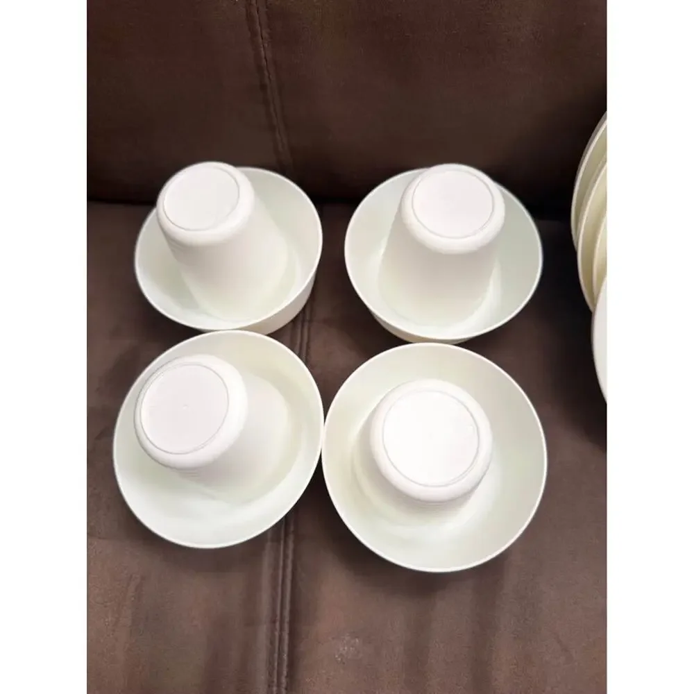 IKEA NEW WHITE 12 pc Kids Toddler Plastic Dinnerware Set - Plates, Bowls Cups